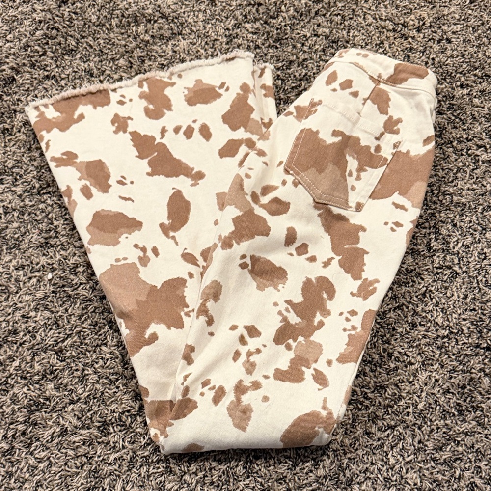 Altar'd State Cream and Brown Flare Jeans